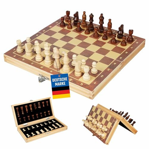 Ludo Lab® Schachbrett aus Holz; Schach magnetisch klappbar; Reiseschach mit Holz-Figuren für unterwegs & zuhause; Magnet Schachspiel 29x29 cm für Kinder & Erwachsene