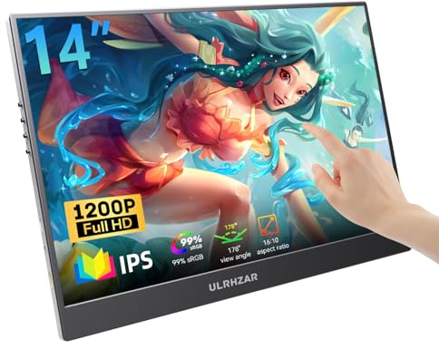 Ulrhzar Touch Screen Monitor 14inch FHD 920X1200P 60hz mini-HDMI USB-C external Computer Portable Monitors for Laptop Xbox PS4/5, with Speakers