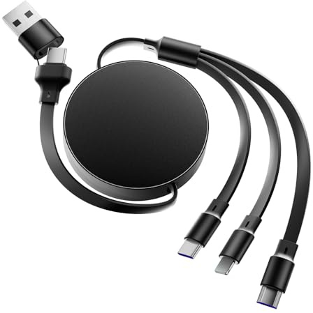 Wvoillty 120W 6 in 1 Multi Ladekabel, USB A/C zu Typ C/Phone/Micro USB, 110cm Einziehbares PD 3.0 Schnellladekabel 5A, kompatibel für Phone 16/15 Serie, MaBook, Pad, Galaxy (Schwarz)