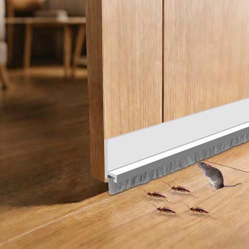100cm White Door Draught Excluder, Self-Adhesive Brush Seal Strip with 5cm Wide Pile - Blocks Cold, Dust, Noise & Insects - Easy Fit for External Doors, Patio Doors & Interior Doors