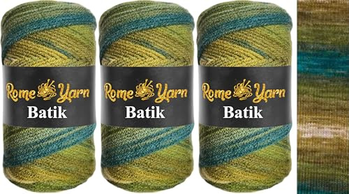 Rome Yarn Batik | 3 x 100g | Farbverlauf Wolle | Multicolor Strickgarn | 100% Acryl | Aran Garn (#4 Medium) | Selbstmusternd zum Stricken & Häkeln (5960)
