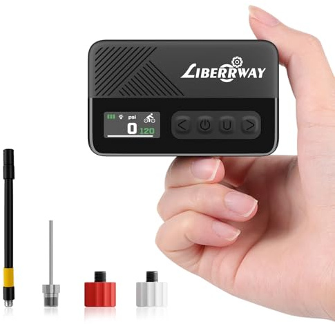 Electric Bike Pump, 120 PSI Cordless Bicycle Pump with Pressure Gauge, Auto-Off & LED Light, Electric Ball Pump for E-Bike, Mountain, City, Road Bike with Presta & Schrader Valve