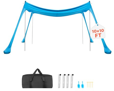 VEVOR Tenda Parasole Portatile da Spiaggia per Esterno Protezione Solare UPF 50+ 3 x 3 x 2 m, Parasole da Spiaggia con Pali di Supporto Ancoraggio Tenda Portatile per Campeggio Viaggio Pesca, Blu