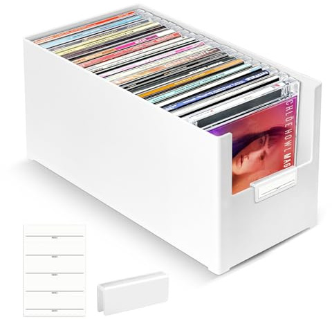 CHAOHAOKE CD-Aufbewahrungsbox, stapelbarer CD-Organizer aus Kunststoff, für bis zu 25 CDs, CD-Aufbewahrungsbox für Schreibtisch und Regal