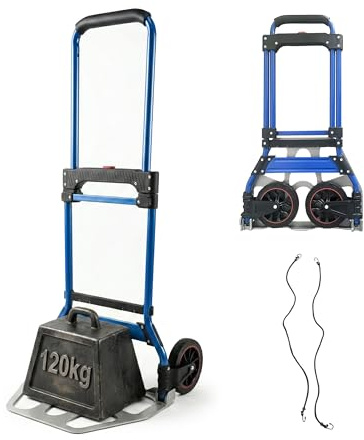 Relaxdays Sackkarre klappbar, bis 120 kg, HBT: 111x52x48 cm, Transportkarre Umzug, mit Teleskopgriff Stahl, Silber/blau