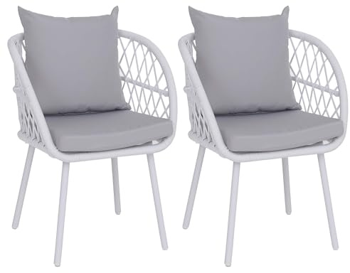 Mendler 2er-Set Gartenstuhl HWC-Q38, Gartensessel Armlehne, Aluminium Seilgeflecht Rope - Gestell hellgrau, Polster hellgrau