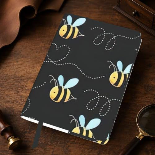 Yyoretp Tagebuch mit Bienen-Motiv, A5, Leder, nachfüllbar, echtes Leder