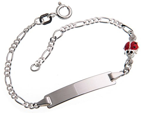 Silberketten-Store Baby- & Kinder ID Armband mit Käfer-Anhänger inkl. Gravur & Geschenksäckchen I aus 925 Silber I nickelfrei allergiker-geeignet I 10 verschiedene Schriftarten