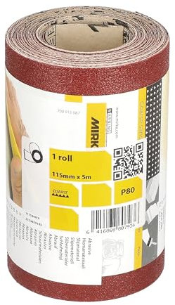 Mirka Red Schleifpapier-Rolle 115mm x 5m / Körnung P80 / 1 Rolle/zum Schleifen von Holz, Metall und Kunststoff