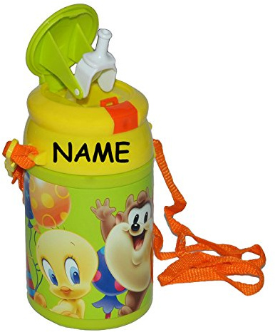 alles-meine.de GmbH Trinkflasche - Tweety Looney Tunes incl. Name - Pop Up Flasche 550 ml auslaufsicher aus Kunststoff - Sportflasche für Kinder - Mädchen Jungen - Plastik