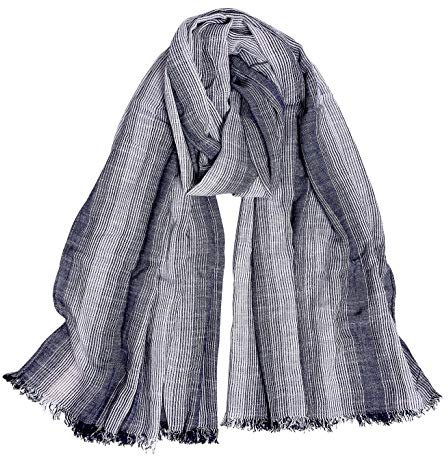 DAMILY Herren Schal Warm Winter Schals Gestreiftes Halstuch Leinen (Marineblau)