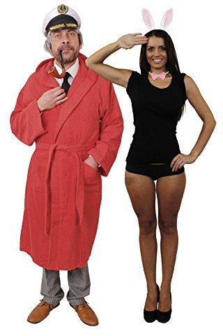 Playboy KOSTÜM FÜR Paare ODER NUR DER Playboy=MIT Cheerleader MIT Hasen Ohren=EINE VERKLEIDUNG IN DER SIE AUFFALLEN=ROSA Hasenohren+Bademantel-SMALL