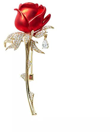 Broche élégante pour femme avec strass plaqué or (rouge)