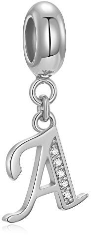 Buchstaben-Perlen aus echtem 925er-Sterlingsilber, Alphabet-Kristall, passend für europäische Armbänder und Halsketten Brief a