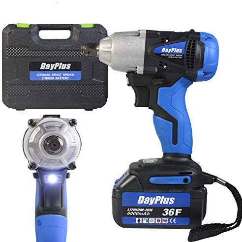 Cordless 18V Impact Wrench with Case, 1/2inch Square Driver, Rechargeable Batteries 6000mAh, Forward Reverse Setting, 420Nm Max Torque with LED Light & Sockets 14mm/17mm/ 19mm/22mm
