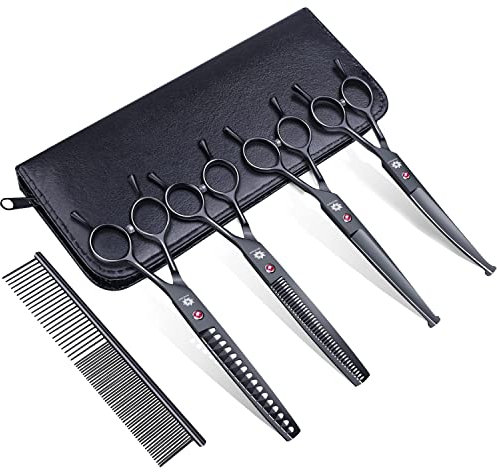 Dream Reach 7,0 Zoll Professionelles Tierpflege Set Hundeschere Fellschere Schwarz