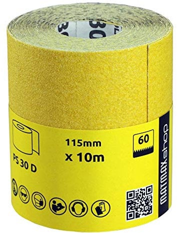 MatMax Pack of KLINGSPOR (Germany) 115mm x 10m Aluminium Oxide Sandpaper Roll + Gift (Grit, 60)
