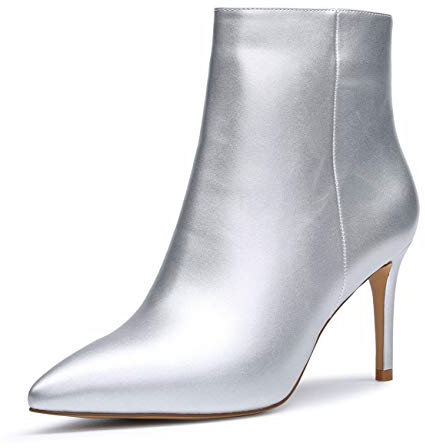 Castamere Polacchine Donna Stivali Cerniera Tacco a Spillo 8CM Argento Pu Scarpe EU 37.5