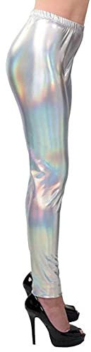 shoperama Space Leggings mit irisierendem Metallic-Schimmer Damen Hose 80er 90er Jahre Kostüm-Zubehör, Größe:S/M