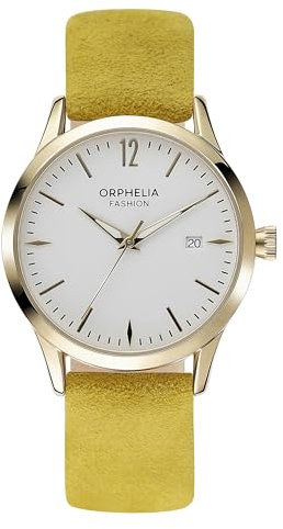 Orphelia Fashion Damen-Armbanduhr Suede Analog Quarz mit Leder Armband, Gelb