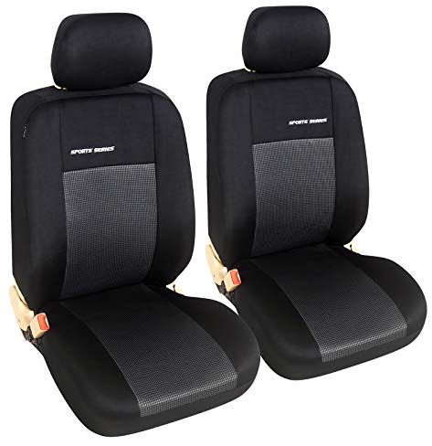 eSituro Clásicas Juego de 2 Fundas para Asientos de Coche Universal Cubreasiento Indivudual para Furgonetas Delanteros con Reposacabezas Tela Gris SCSC017236F