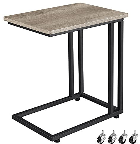 Yaheetech Table d'Appoint Bout de Canapé Industrielle en Forme C sur roulettes Verrouillables 50 x 35 x 59,5 cm Table Desserte Mobile pour Petit Espace Salon Chambre Bureau Gris Rustique