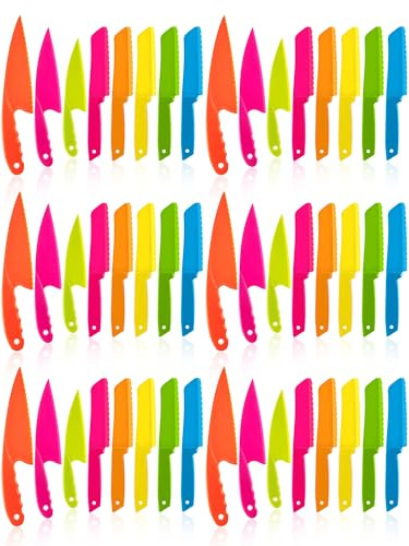 JOVITEC 48 Pcs Kid Cooking Kitchen Knife Set, Plastic Serrated Edges Children's Safe Nylon Knives for Cutting Fruit Bread Cake Salad Lettuce Kids Cooking Supply