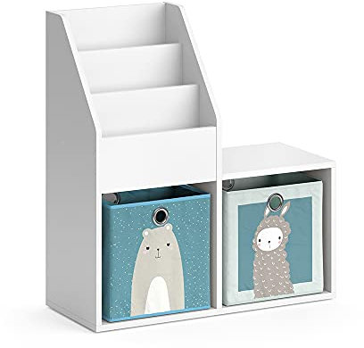Vicco Kinderregal Weiß Luigi Mini, mit 2 Faltboxen Opt.6-31x79x72 cm hergestellt aus Spanplatte - Bücherregal perfekt fürs Kinderzimmer, Praktische Aufbewahrung für Bücher & Spielzeug