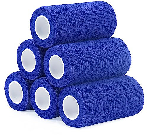 Haftbandage Verband Selbstklebender 10cm x 4,5m, 6 Rollen Fixierbinde Selbsthaftend Kohäsive Bandage für Erste Hilfe Dog Tierarztwickelband Sport Elastische Binde für Handgelenk, Füße (Blau)