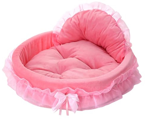pawstrip Rosa Hundebett waschbar | Prinzessinnen-Katzensofa aus Plüsch | Weiche Kuschelhöhle & Matte für Kätzchen & Welpen | Gemütliches Haustierbett-Kissen für kleine & mittelgroße Hunde,44x42x21 cm