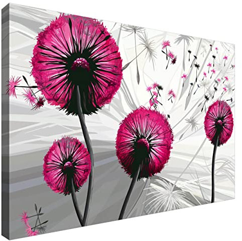 Estika Leinwand bilder - Pusteblume Magenta - 60x40 cm, 1 teilige kunstdruck - Wandbilder wohnzimmer, schlafzimmer, Moderne wanddeko, Bild auf leinwand - Abstrakt blumen bilder - 5035A_1E