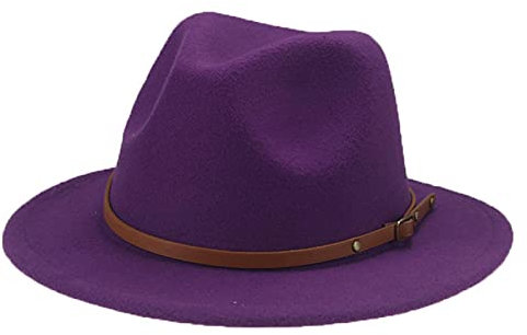 QBQZXAOSOWH Fedora Trilby Hüte Für Frauen Fester Gürtel Fedora-Kleid Hochzeit Schwarzer Fedora-Hut 52-54 cm (Kinder) Lila
