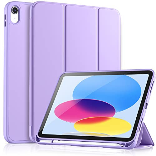 Vobafe Custodia per Cover iPad A16 11 Generazione/iPad 10 Generazione(10,9/11 Pollici, 2022/2025 Modello), Retro in TPU Flessibile con Portapenna, Auto Svegliati/Sonno, Lilla Viola