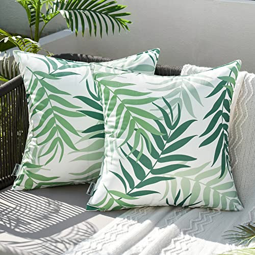 MIULEE Outdoor Kissenbezug Wasserdicht Kissen Wasserfest Dekorative Kissenbezüge Blattmuster Sofakissen Zierkissen Dekokissen für Garten Sofa Couch Wohnzimmer Schlafzimmer 2er Set 40x40 cm Grün