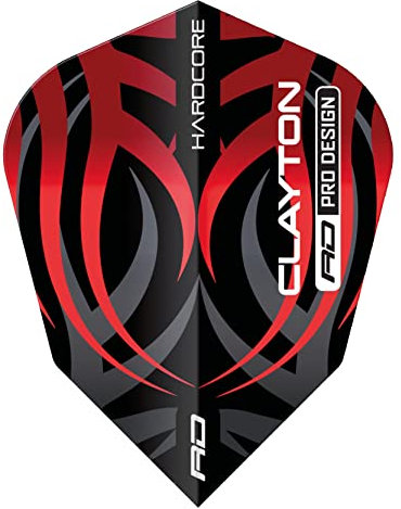 RED DRAGON Jonny Clayton V-Standard Schwarz und Rot Tribal Dart-Flüge - 3 Sätze pro Packung (insgesamt 9 Dart-Flüge)
