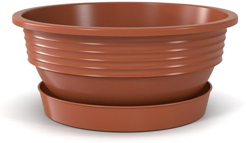 Plastard Pflanzschale Durchmesser 45 cm mit Untersetzer Farbe Terrakotta runde Blumenschale Schale Blumenkübel Gartenschale Wasserschale aus Kunststoff witterungsbeständig für Innen und Außen