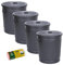 Jinfa Lot de 4 poubelles en métal avec poignées et couvercle + 50 sacs poubelle | Noir | 18L