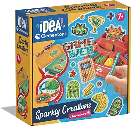 Clementoni - Idea-Sparkly Creations-Game Icons Painting, Diamond Art, Kunst-Set, Labor Edelsteine, Kreatives Spiel für Kinder 7 Jahre, mehrsprachig, 18774