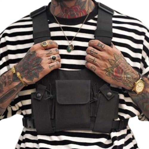 Clakllie Tactical Chest Bag Radio Vest Bag Chest Rig Bag Shoulder Chest Harness Backpack Two Way Radio Walkie Talkie Bags, BDB01-Black, 7*8*17inch