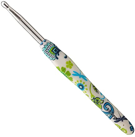 Coopay Häkelnadel 5,5 mm, 1 Stück Ergonomisch Häkelnadeln mit Solide Metall Häkeln und Gummigriff, Häkelnadeln Griff mit Schön Blume für Anfänger, Bequem TPR Griff Hakennadel für Arthritische Hände