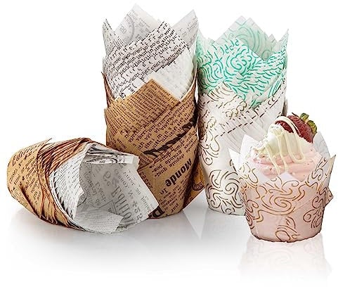 wugongshan 200 Stk Tulpen Muffinförmchen Papier, Cupcake Muffins Backförmchen, Fettdicht Papier Muffin Förmchen Fällen Liners Wrappers Tulpenform, für Backen, Cupcakes, Muffins, Geburtstag