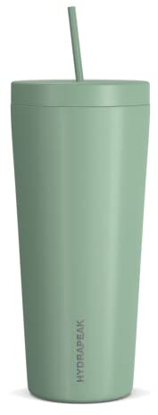 Hydrapeak Traveler Isolierbecher, Edelstahl, Reise-Kaffeebecher, doppelwandige Vakuumisolierung, Becher mit Deckel und Strohhalm, Wasserflasche mit Strohhalm, isolierte Becher, Wasserbecher, Salbei