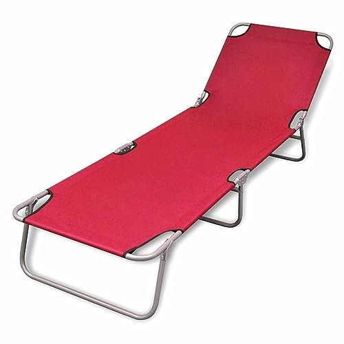 JUNZAI Sonnenliege Klappbar mit Rückenlehne Verstellbar, Gartenliege, Liegestuhl, Sonnenstuhl, Sonneninsel Outdoor, Liegen, Gartenmöbel, Bäderliege, Relaxliege, Rot