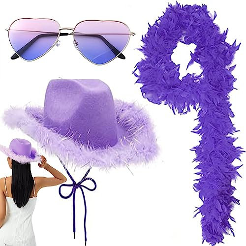 tacery Sombrero de, Boa de Plumas y anteojos de Sol en Forma de corazón, Sombrero de Vaquera, Sombrero de de Plumas esponjosas, Sombrero de Vaquera de Plumas para Halloween, Despedida