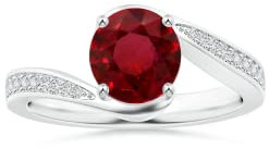 Ruby Round 6.00mm Bypass Shnak Ring | Sterling Silver 925 With Rhodium Plated | Beautiful Design Ring For Your Occasion. (White, 61)