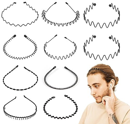 Haarreifen Männer, 10Pcs Haarreif Männer, Haarreif Herren, Männer Haarreif, Haarreifen Damen Dünn, Gezackter Haarreif Schwarz Männer für Sport, Fitness