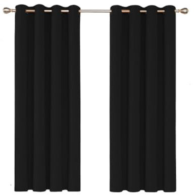 Ev Dekor® EVCRTN01 Thermal Blackout Curtains for Bedroom, Offices, Hotels Windows 46(116cm) Wide X 90(228cm) Long, Black - 2 Panels with Tie Backs