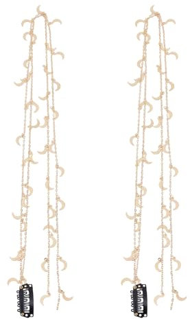 NICENEEDED 2 Stück Stern-Mond-Punk-Quasten-Haarkette, Goldfarbene Haarspangenketten Für Lange Haarverlängerungen, Festival Hochzeit Flechten Haarschmuck Schmuck Für Frauen Und Mädchen Halloween