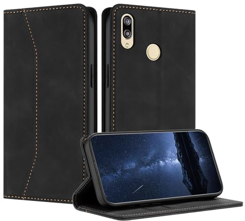 Mo-Beauty Hülle Kompatibel mit Huawei Honor 10 Lite/P Smart 2019, Handyhülle PU Leder Flip Klappbare Stoßfest Schutzhülle Magnet Kartenfach Klapphülle Huawei Honor 10 Lite/P Smart 2019(Schwarz)
