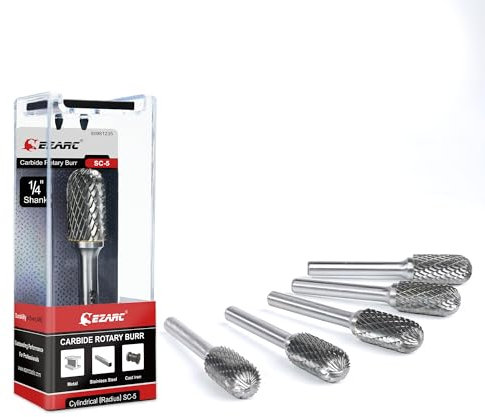 EZARC SC5 Hartmetall Frässtifte mit 1/4 Zoll Schaft Doppelschnitt Drehfeile, kugelförmige Zylinderform, Schneidefräser, Schneidefräser, Schneideisen und Gravieren (5 Stück)